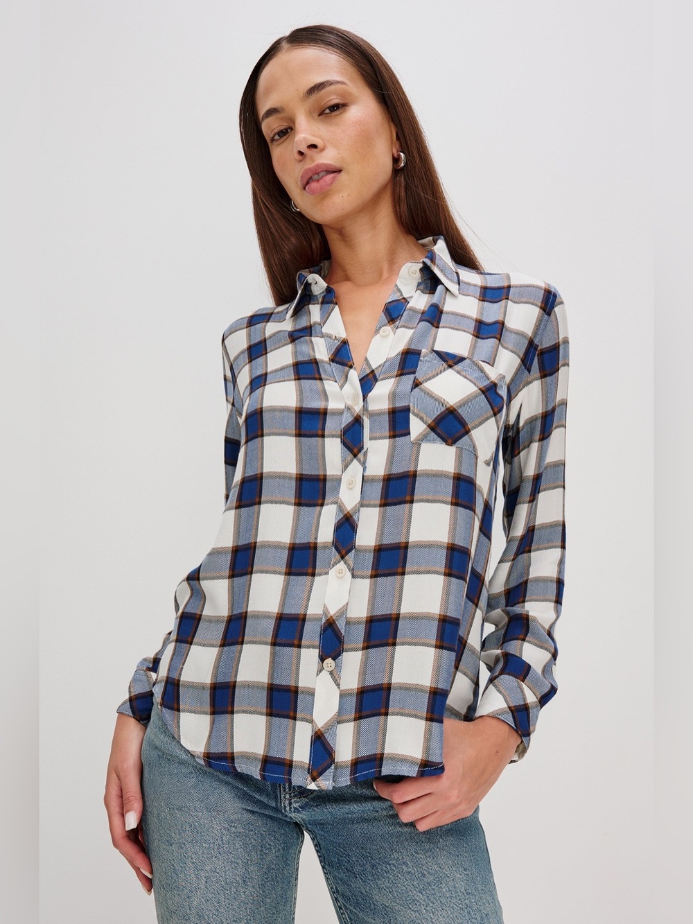 RAILS Women's Hunter Button-down Shirt in Golden Cobalt Plaid